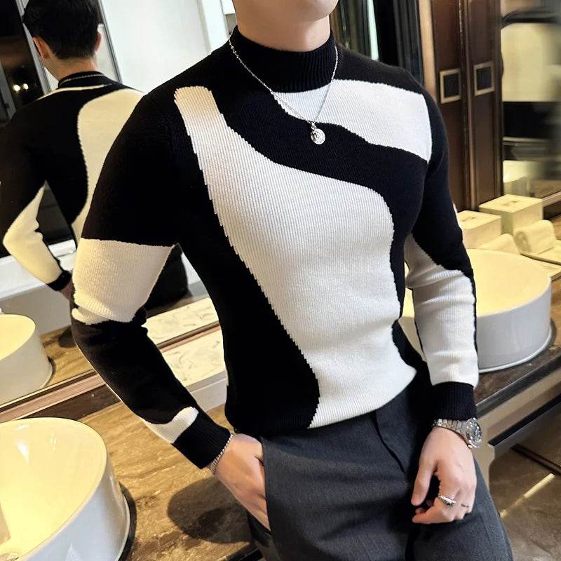 Buy Center Men's Patchwork Turtleneck Sweater - Slim Fit & Stylish - Buy Center UK