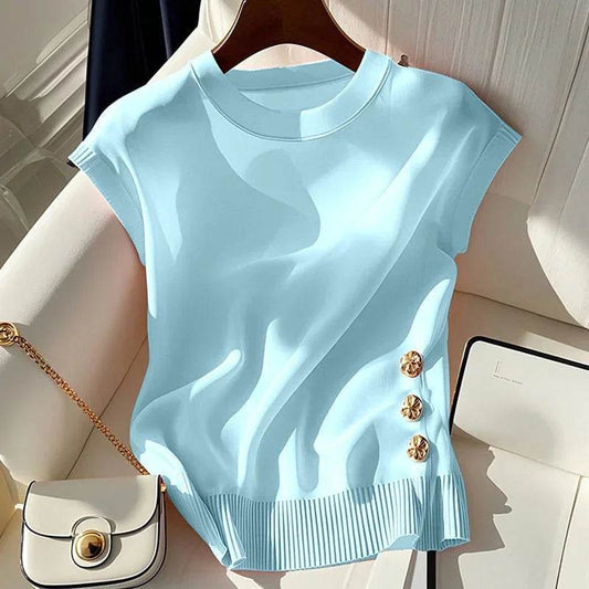 Buy Center Korean Summer Round-Necked Sweater - Slim Fit Sleeveless Top - Buy Center UK