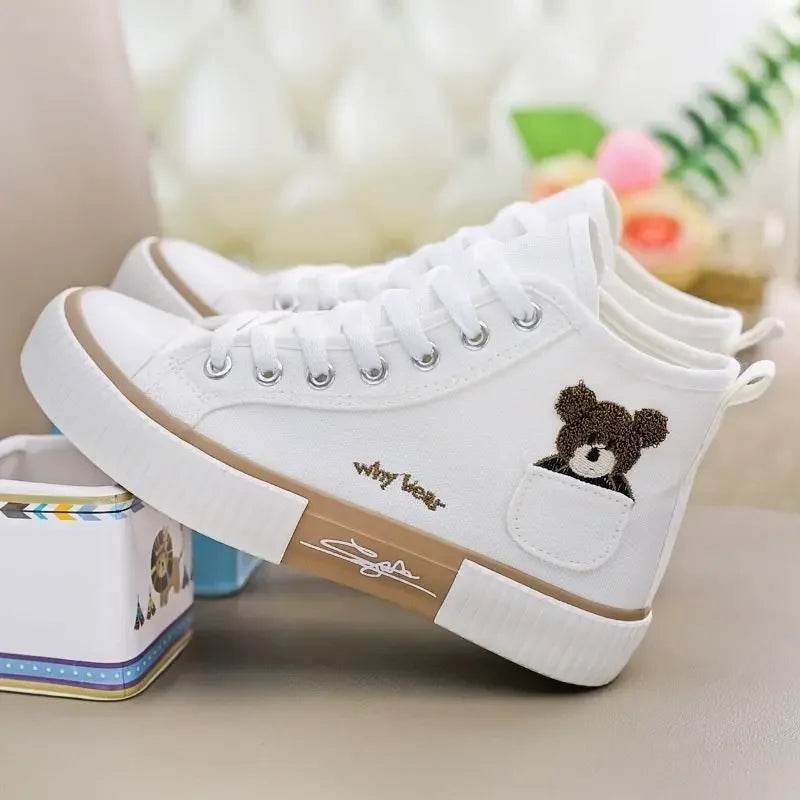 Canvas Women's Cute Bear Shoes - High Top, Pocket Design, Stylish - Buy Center UK