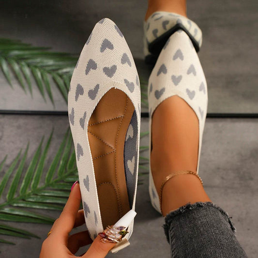 Women's Pointed Knitted Love Print Flat Shoes - Spring/Fall Style - Buy Center UK