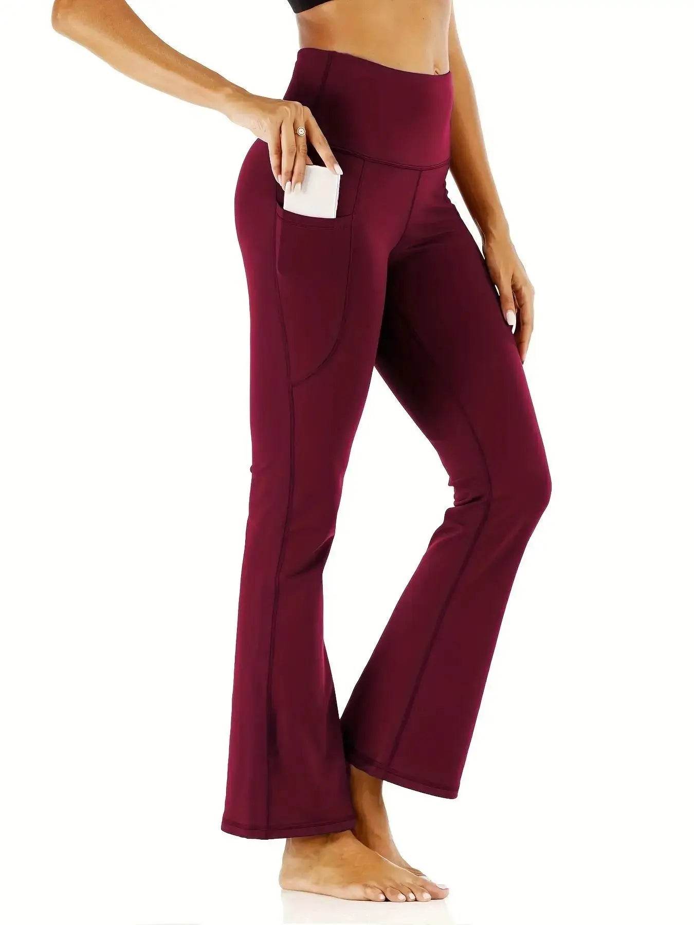 Buy Center Women's High Waist Flared Pants - Pockets & Tummy Tuck - Buy Center UK