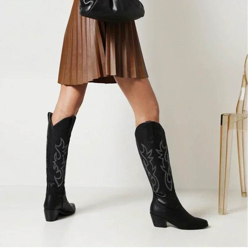 Buy Center Brown PU Leather Knee High Boots - Pointed Toe Design - Buy Center UK