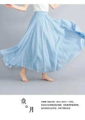 28-Color Mori Girl A-line Skirt - Cotton Linen, Elastic Waist - Buy Center UK