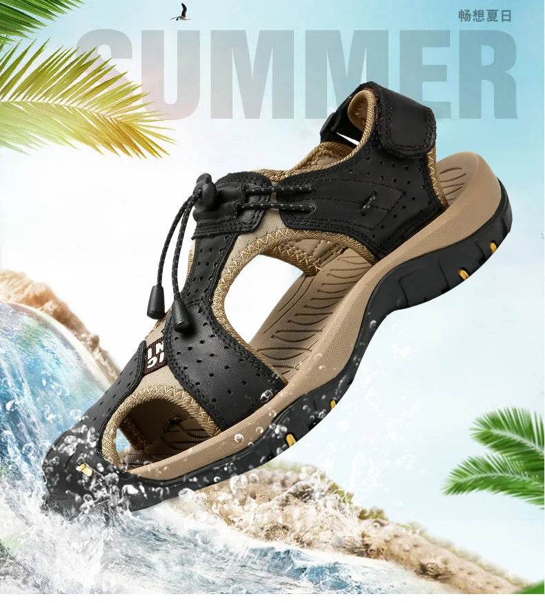 YBQJOO Genuine Leather Casual Shoes - Breathable Hiking Sandals for Men - Buy Center UK