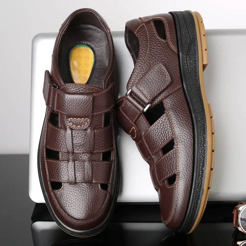 YBQJOO Men's Genuine Leather Sandals - Comfortable Casual Outdoor Shoes - Buy Center UK