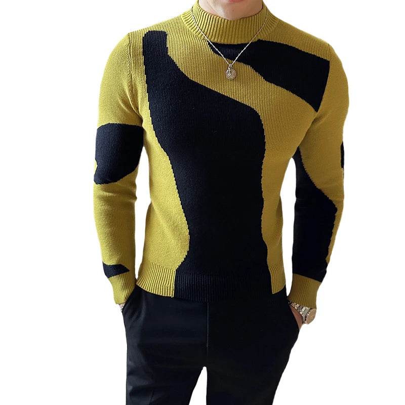 Buy Center Men's Patchwork Turtleneck Sweater - Slim Fit & Stylish - Buy Center UK