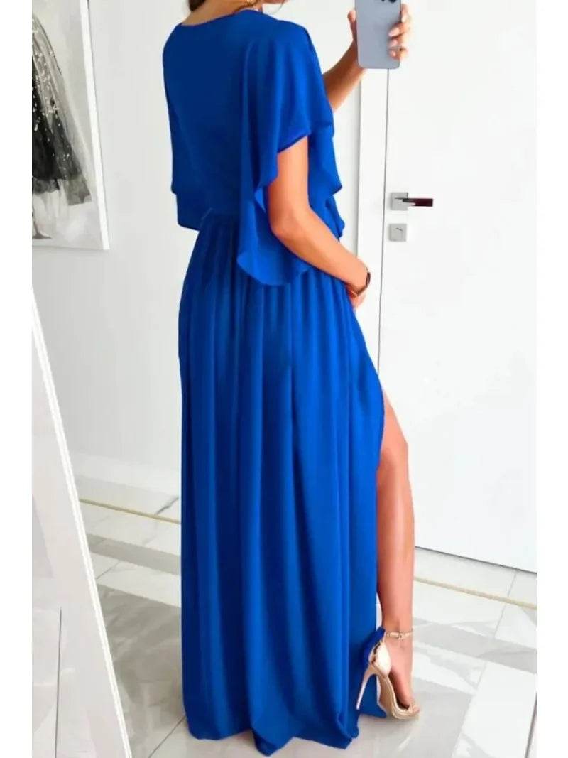 Buy Center Women's Flare Sleeve V-Neck Dress - Casual Floor Slit Style - Buy Center UK