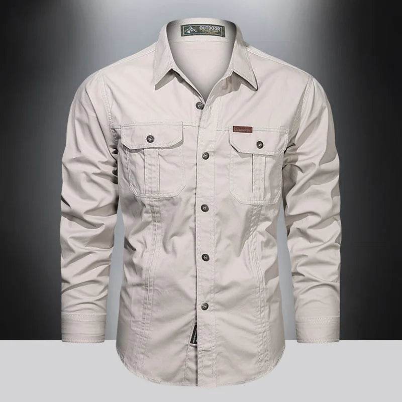 2024 Spring Men's Cotton Cargo Shirt - Long Sleeve Multi-Pocket - Buy Center UK