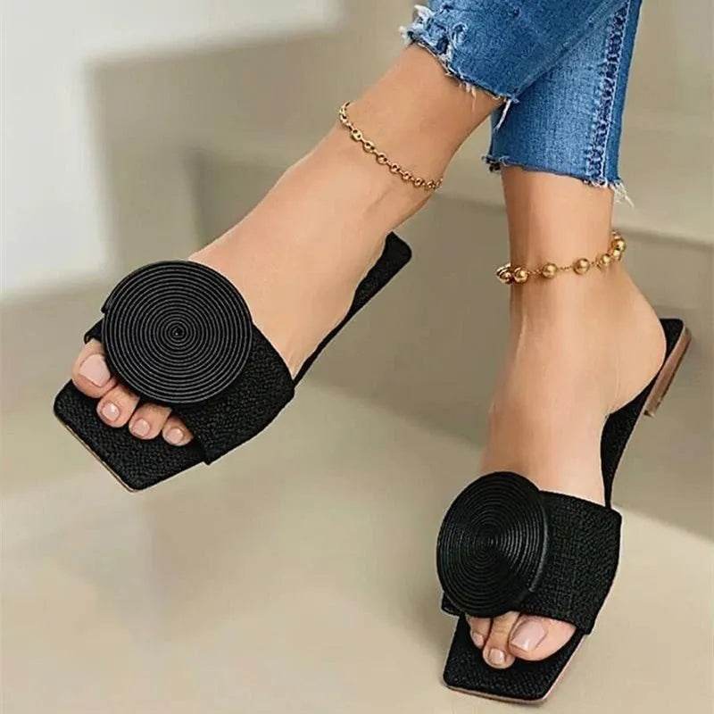 Women's Summer Flat Sandals - Casual Indoor Slippers, Round Buckle - Buy Center UK