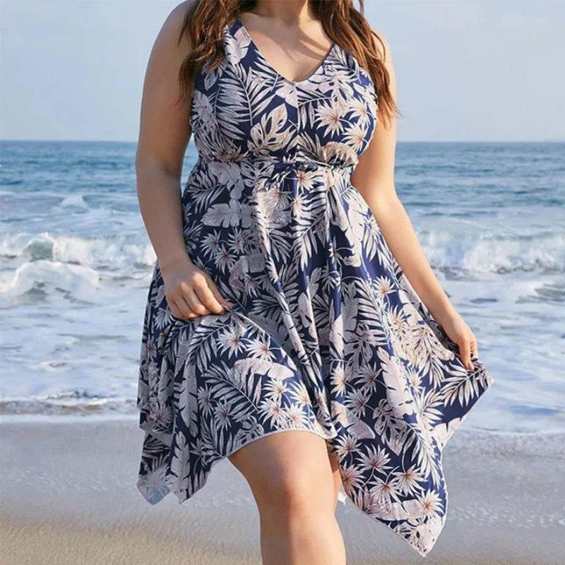 Plus Size Floral Print Irregular Beach Dress - Comfortable Swimwear - Buy Center UK