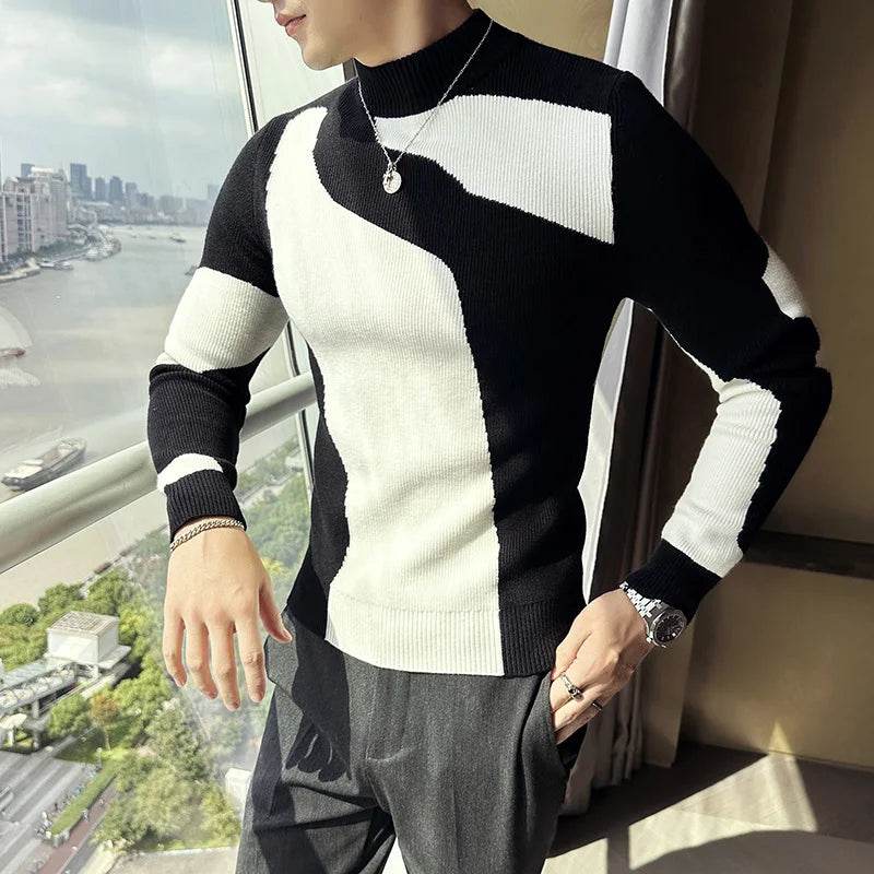 Buy Center Men's Patchwork Turtleneck Sweater - Slim Fit & Stylish - Buy Center UK
