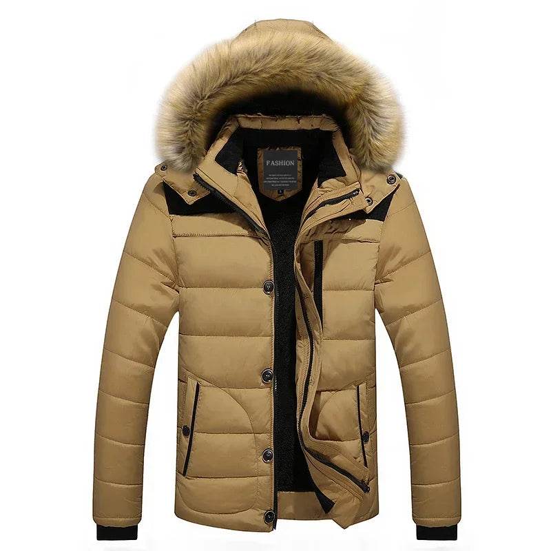 Buy Center Men's Fur Collar Hooded Parka - Warm Winter Overcoat - Buy Center UK