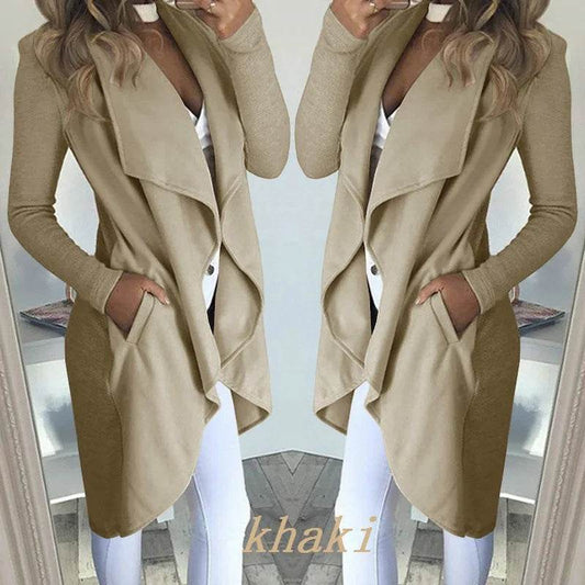 Buy Center Women's Slim Long Trench Coat - Chic Lapel Design - Buy Center UK