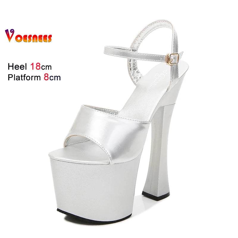 Voesnees Sexy High Heel Platform Sandals - 18CM Square Heel - Buy Center UK