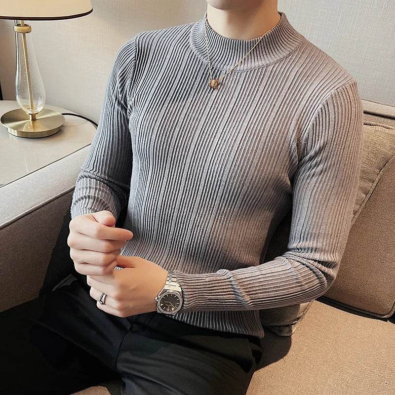 Buy Center 2023 Slim Fit Turtleneck Sweater - Casual Stripe Knit Top - Buy Center UK
