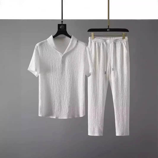 Buy Center Men's Summer Crinkled 2-Piece Set - Lightweight Cotton Linen - Buy Center UK