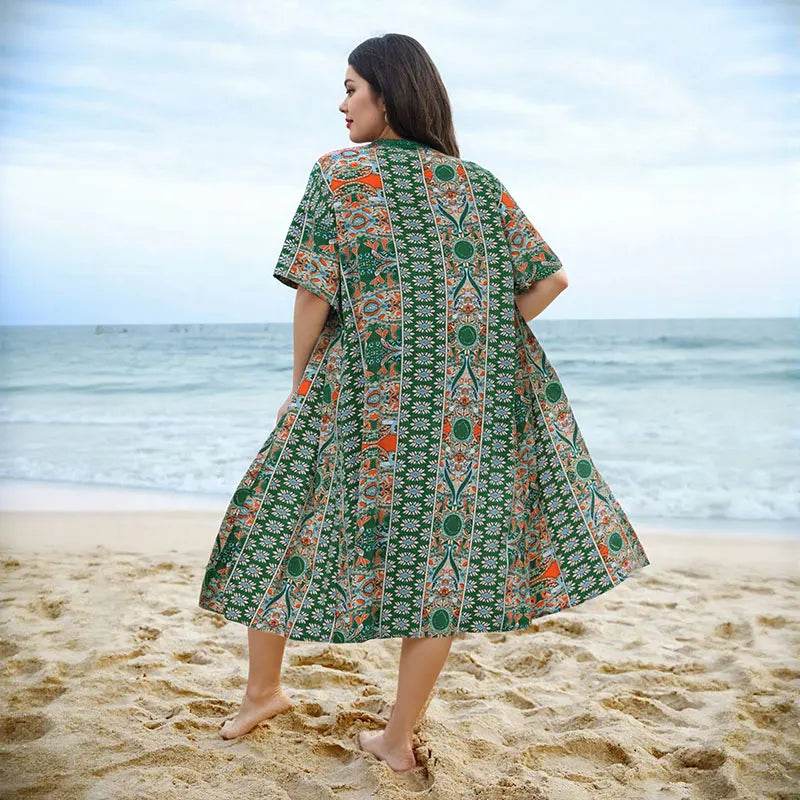 Plus Size Women's Bohemian Printed Two-piece Set - Kimono & Shorts - Buy Center UK