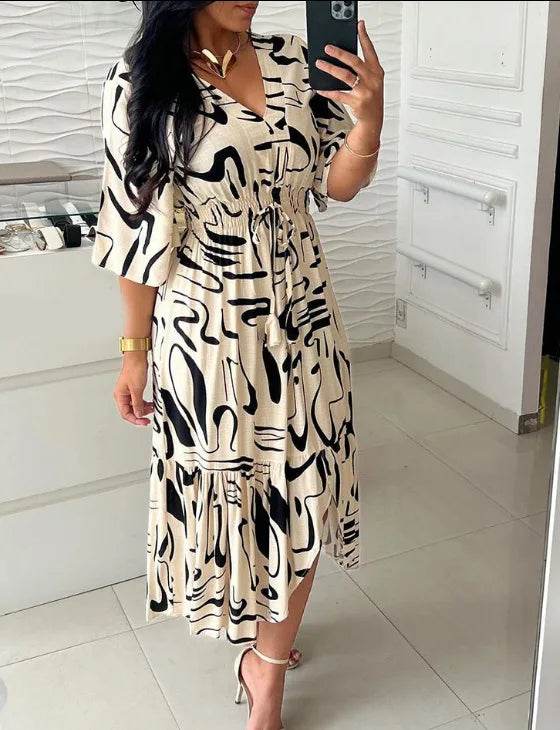 Buy Center Bohemian Midi Dress - V-Neck, Half Sleeve, A-Line Fit - Buy Center UK