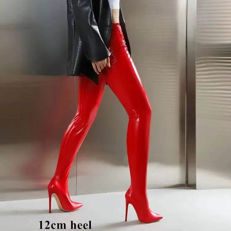 Sgesvier Sexy Stiletto Patent Leather Boots - Thin High Heels - Buy Center UK