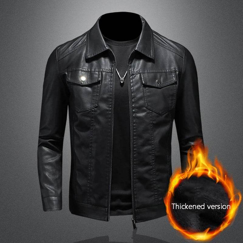 Buy Center Men's Lapel Leather Jacket - Oversized Waterproof Moto Style - Buy Center UK