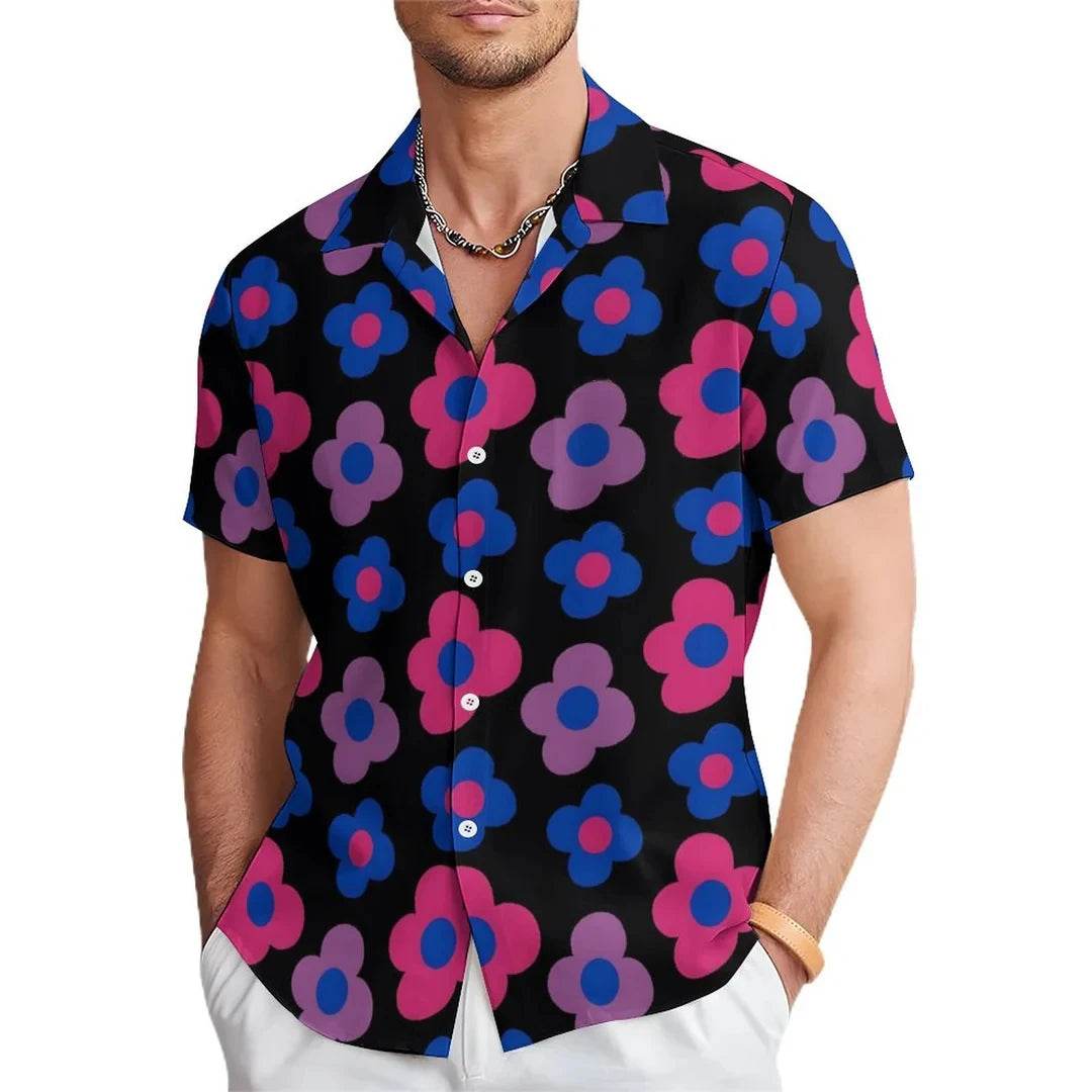 Buy Center Men's Floral Daisy Shirt - Purple Orange Short Sleeve - Buy Center UK
