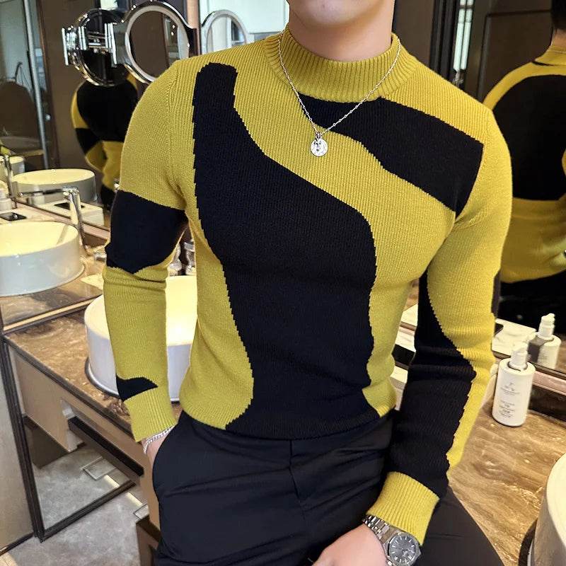 Buy Center Men's Patchwork Turtleneck Sweater - Slim Fit & Stylish - Buy Center UK