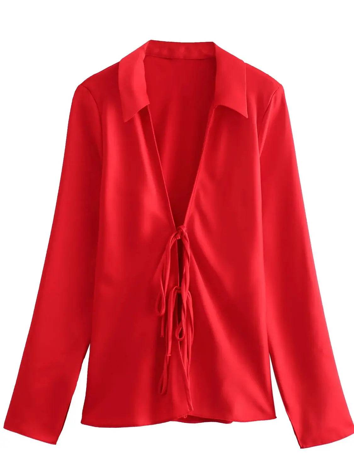 XNWMNZ Satin Silk Texture Shirt - Trendy Bow Tie, Long Sleeve Blouse - Buy Center UK