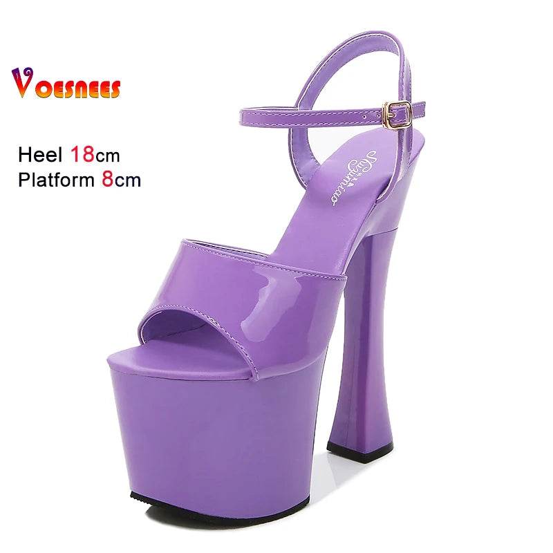 Voesnees Sexy High Heel Platform Sandals - 18CM Square Heel - Buy Center UK