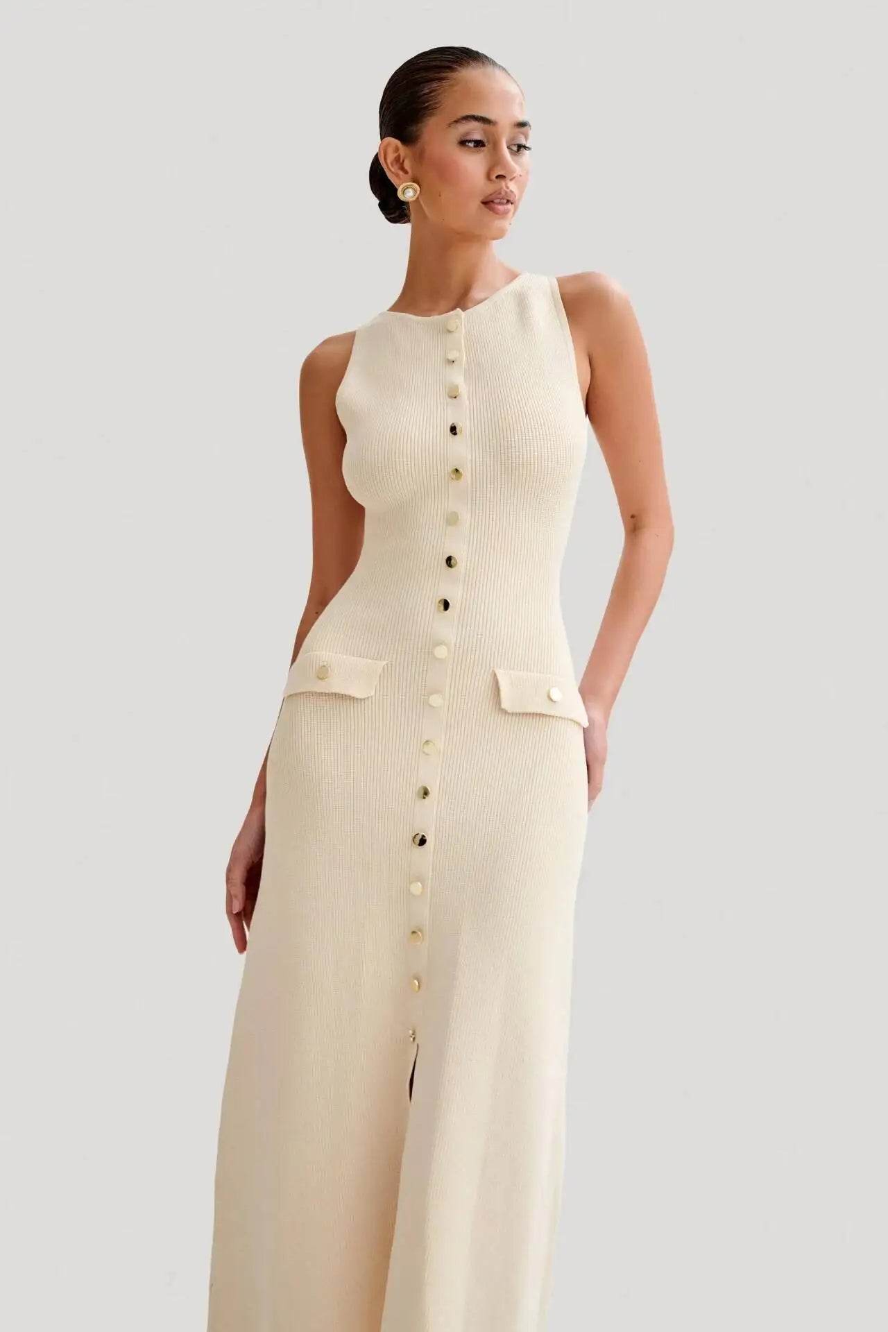 Buy Center Elegant Knitted Long Dress - Sleeveless Bodycon Style - Buy Center UK