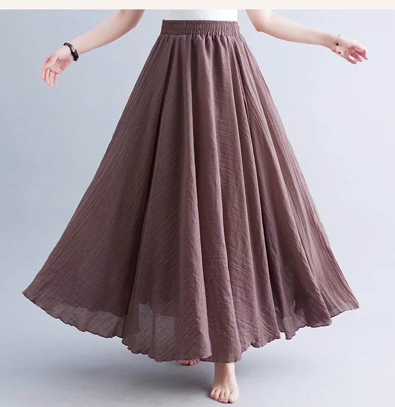 28-Color Mori Girl A-line Skirt - Cotton Linen, Elastic Waist - Buy Center UK