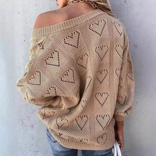 Buy Center Women's V Neck Love Heart Sweater - Cozy Casual Pullover - Buy Center UK