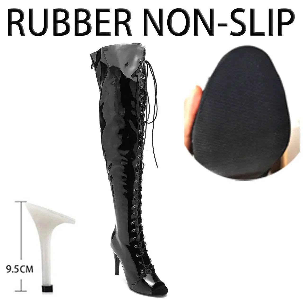 Knee Over Lace-up Stilettos - Customizable Latin Dance Booties - Buy Center UK