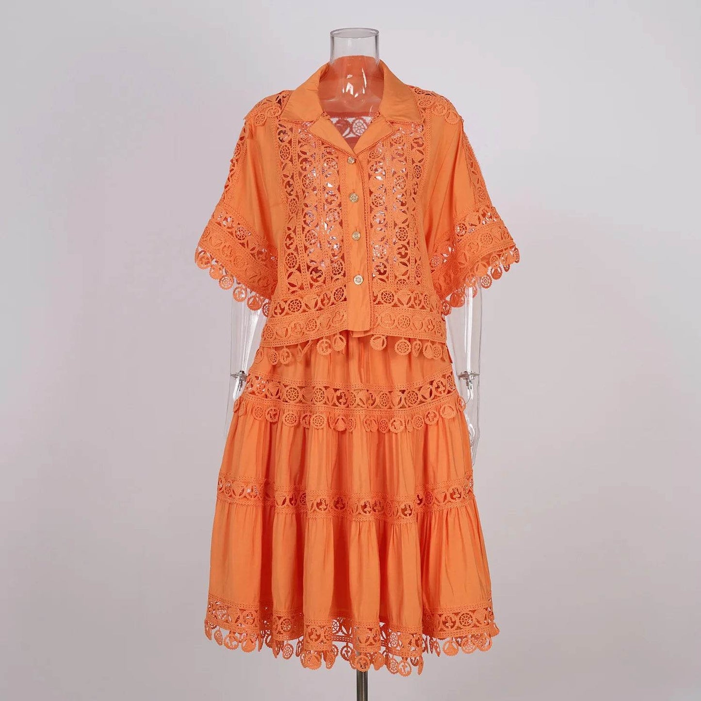 Luxury Hollow Out Dress Two Piece Set - Elegant Summer Outfit - Buy Center UK