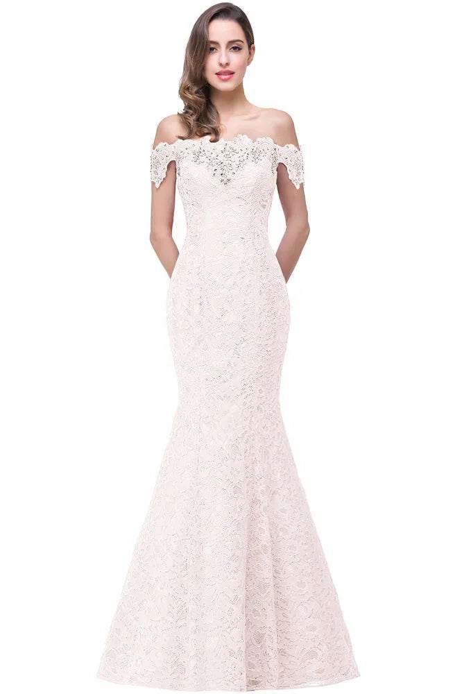 Charming Red Mermaid Bridesmaid Dress - Off-Shoulder Beading Lace - Buy Center UK