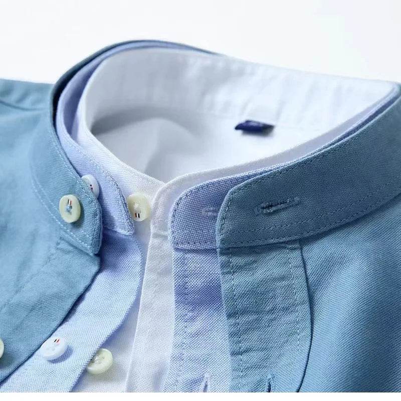 Buy Center Men's No-Iron Pure Cotton Oxford Shirt - Stand Collar - Buy Center UK