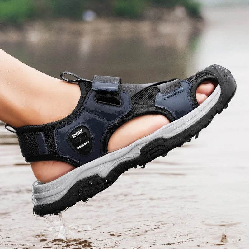 Buy Center Men's Genuine Leather Sandals - Casual Outdoor Beach Shoes - Buy Center UK