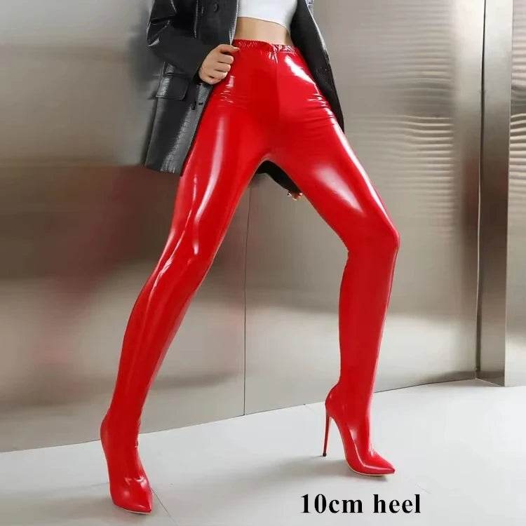 Sgesvier Sexy Stiletto Patent Leather Boots - Thin High Heels - Buy Center UK