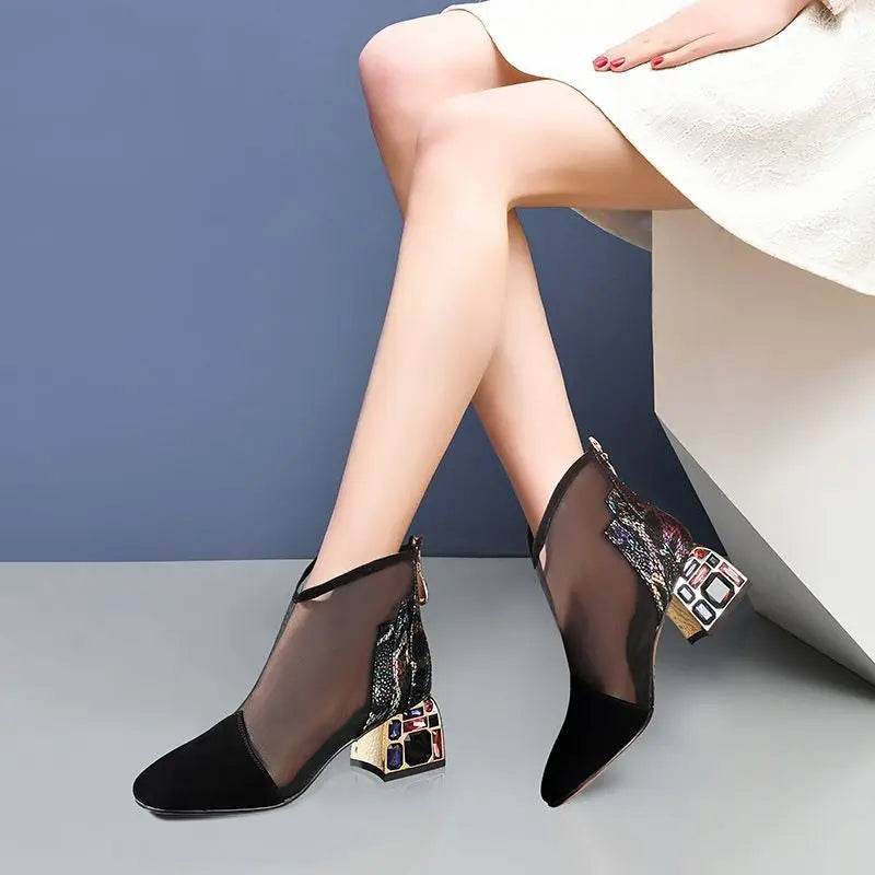 Buy Center Women's Rhinestone Mesh Sandals - Luxury Summer Ankle Boot - Buy Center UK