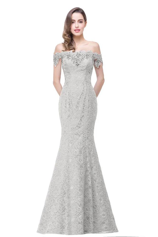Charming Red Mermaid Bridesmaid Dress - Off-Shoulder Beading Lace - Buy Center UK