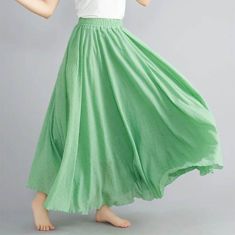 28-Color Mori Girl A-line Skirt - Cotton Linen, Elastic Waist - Buy Center UK