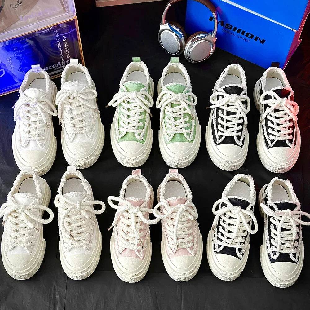 2024 Trendy Canvas Skateboarding Shoes - Comfortable Thick Bottom for Couples - Buy Center UK