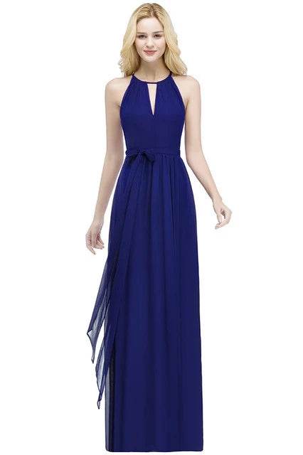 Sky Blue Halter Bridesmaid Dress - A-Line Chiffon Evening Gown - Buy Center UK