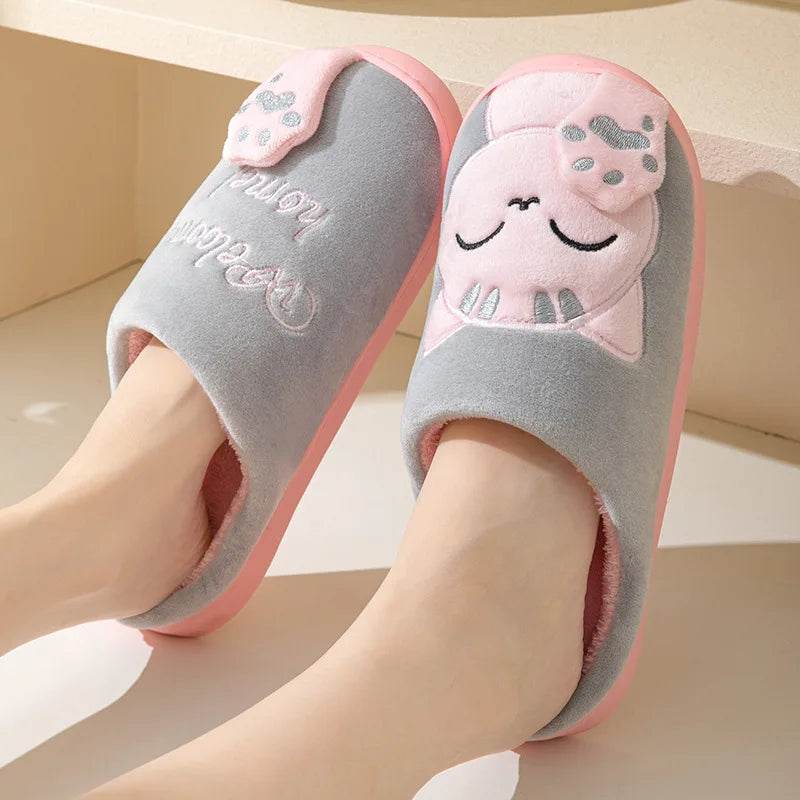 Yahwow Winter Fur Slippers - Cartoon Cat Non-Slip Indoor Shoes - Buy Center UK