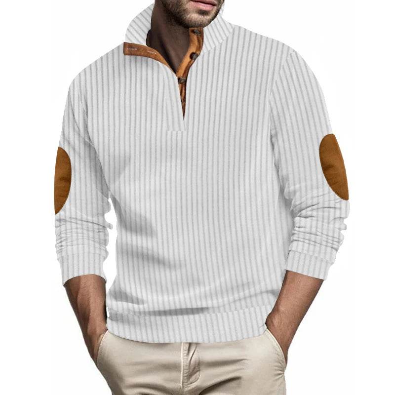 Buy Center Men's Casual Polo Sweater - Vertical Stripe Jacquard Design - Buy Center UK