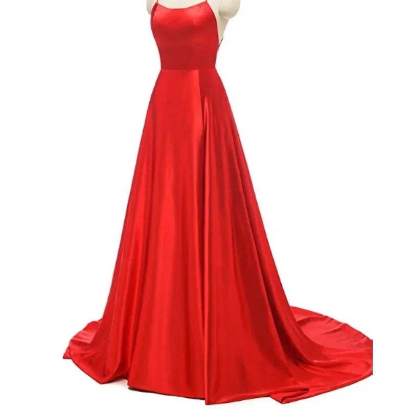 Buy Center Long Backless Satin Dress - Sexy Side Slit Evening Gown - Buy Center UK