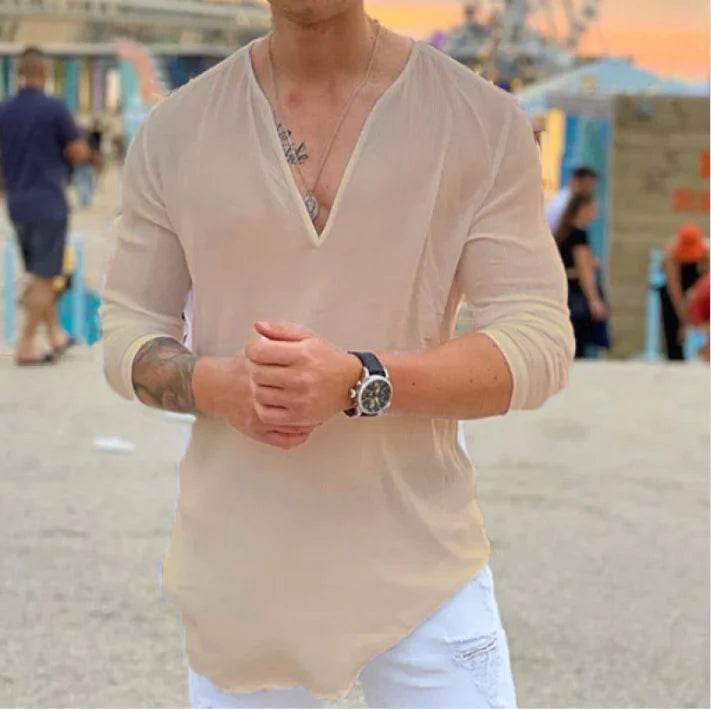 Buy Center V-neck Solid Color Casual Shirt - Stylish for All Seasons - Buy Center UK