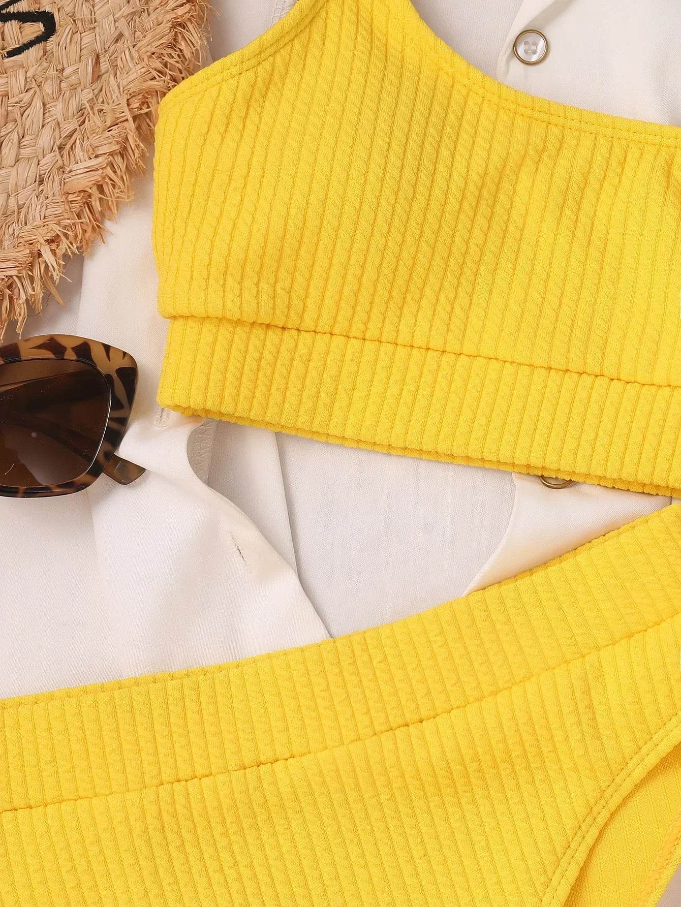 Sexy Solid Yellow Bikini 2024 - High Cut, High Waist Swimwear - Buy Center UK