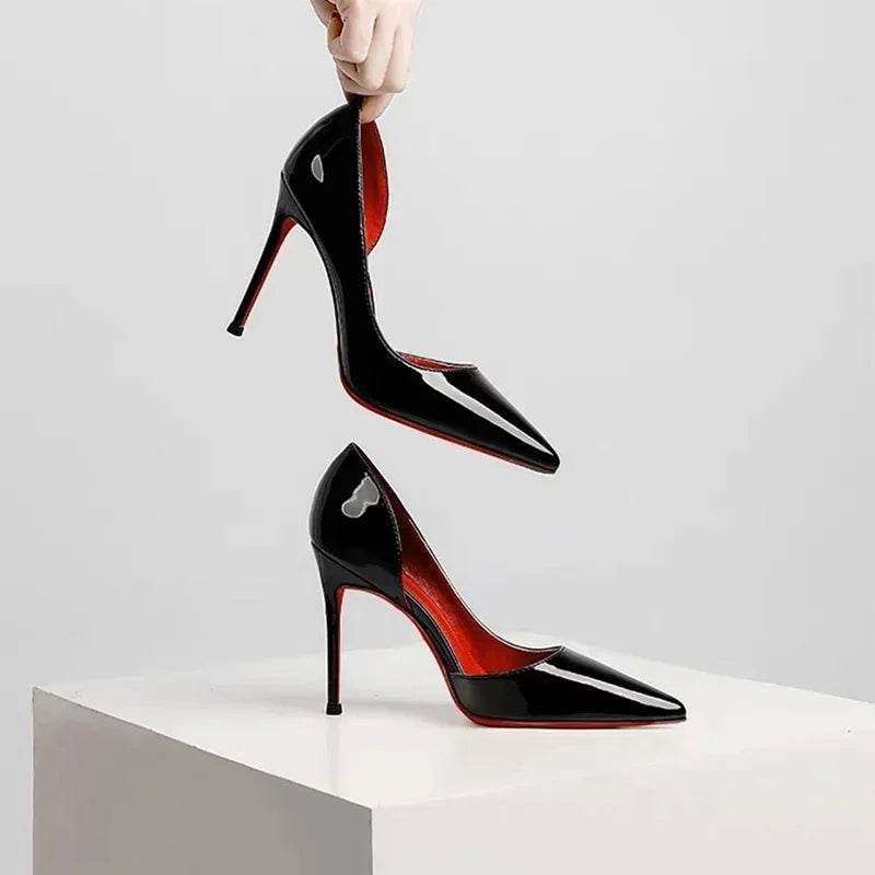 UOSU Black Patent Leather High Heel Pumps - Sexy Pointed Toe Design - Buy Center UK