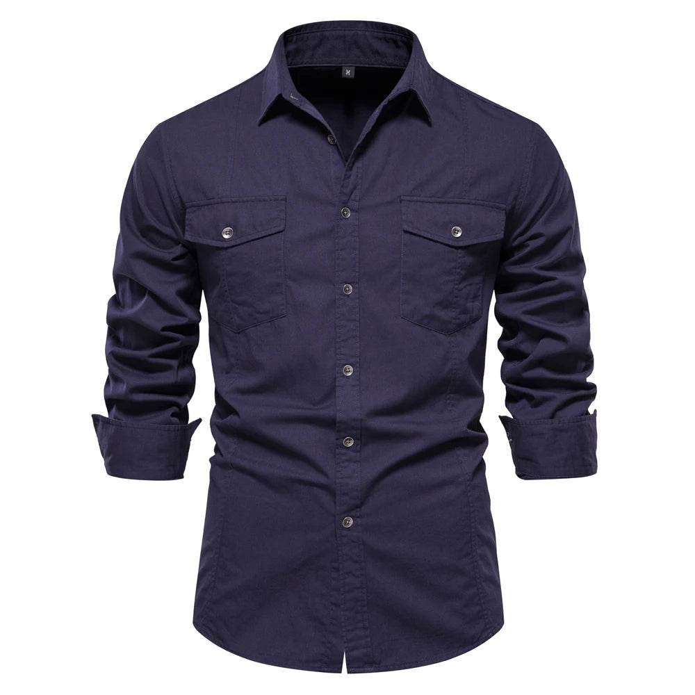 AIOPESON 2023 Men’s Military Style Pocket Shirt - 100% Cotton Slim Fit - Buy Center UK
