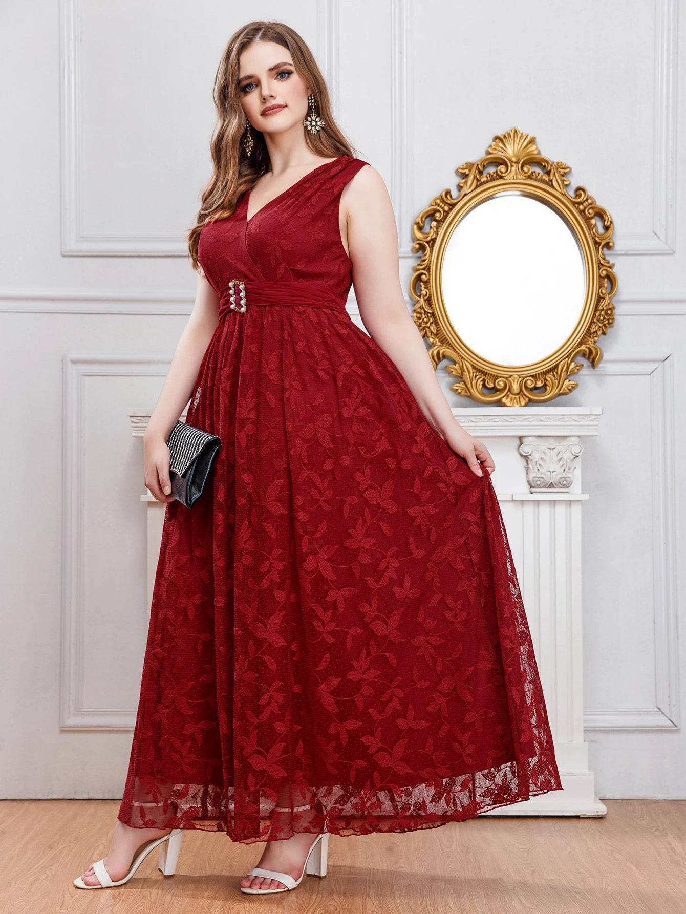 Wow! Plus Size V-Neck Lace Dress - Elegant Long Bridal Style - Buy Center UK
